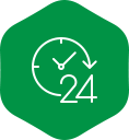 white clock with an arrow pointing downward next to the number.