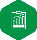 Bar chart icon on clipboard.